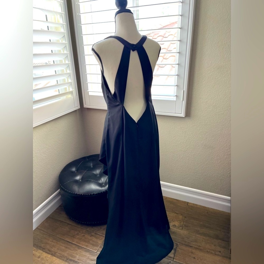 JARLO Black Gown in size L-14 with low back and side ruffle